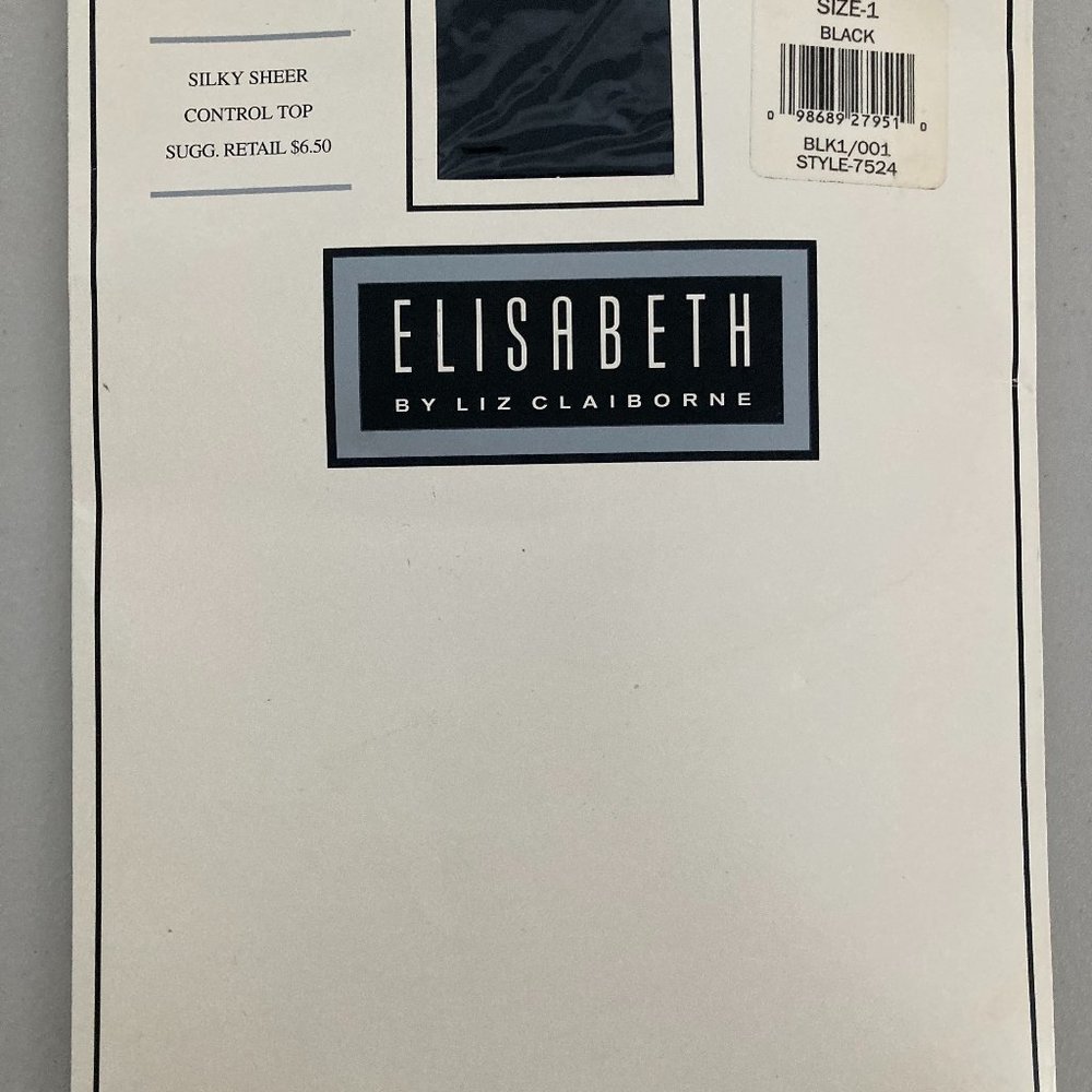 Elizabeth by Liz Claiborne Silky Sheer Hosiery, Black, Size 1 NWT